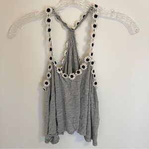 Like new LF tank top crop with Floral embroidery straps in grey